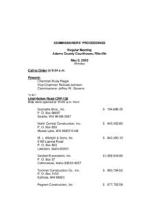 COMMISSIONERS’ PROCEEDINGS Regular Meeting Adams County Courthouse, Ritzville May 5, 2003 (Monday)