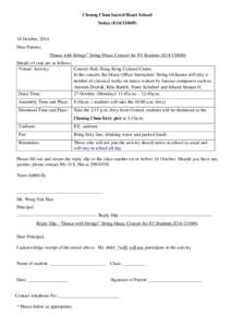 Cheung Chau Sacred Heart School Notice (E14[removed]October, 2014 Dear Parents, “Dance with Strings” String Music Concert for P.5 Students (E14[removed])