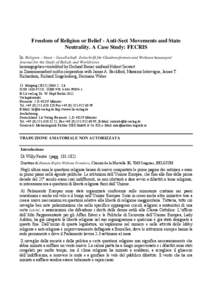 Freedom of Religion or Belief - Anti-Sect Movements and State Neutrality. A Case Study: FECRIS In: Religion – Staat – Gesellschaft Zeitschrift für Glaubensformen und Weltanschauungen/ Journal for the Study of Belief