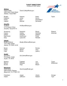 TxDOT DIRECTORY Counties by TxDOT District Abilene David Caffey 4250 North Clack Street