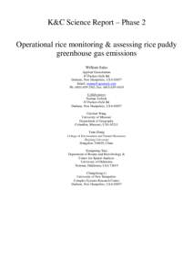 K&C Science Report – Phase 2 Operational rice monitoring & assessing rice paddy greenhouse gas emissions William Salas Applied Geosolutions 87 Packers Falls Rd