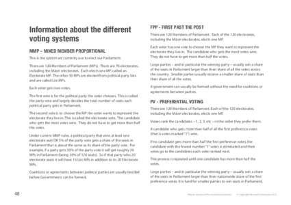 Information about the different voting systems There are 120 Members of Parliament. Each of the 120 electorates, including the Māori electorates, elects one MP.