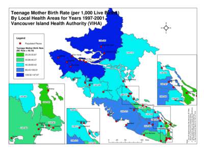 Teenage Mother Birth Rate (per 1,000 Live Births) By Local Health Areas for Years[removed]Vancouver Island Health Authority (VIHA) Legend LHA-085
