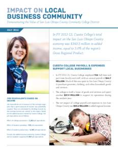 Impact on Local Business Community Demonstrating the Value of San Luis Obispo County Commuity College District July 2014