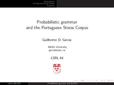 Background Portuguese Stress Corpus Proposal Probabilistic grammar and the Portuguese Stress Corpus