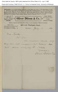 Cover letter for January 1885 royalty statement from Oliver Ditson & Co., July 3, 1885 Foster Hall Collection, CAM.FHC[removed], Center for American Music, University of Pittsburgh. Cover letter for January 1885 royalty 