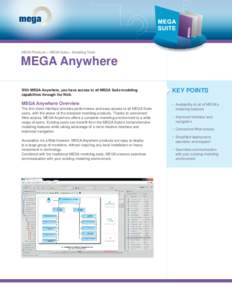 MEGA Products > MEGA Suite > Modeling Tools  MEGA Anywhere With MEGA Anywhere, you have access to all MEGA Suite modeling capabilities through the Web.