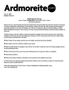 July 23, 2009 Section: lifestyles Bright Ideas for Parents Carter County Turning Point Family Hlth. & Dev. Comm. The Daily Ardmoreite Parents who set a good example through their relationships and social skills have kids