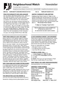 MNH 035  WARRANDYTE NEIGHBOURHOOD WATCH FROM THE WARRANDYTE NHW AREA MANAGER Our last edition identified bushfire arson, safety on