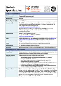 Module Specification GENERAL INFORMATION Module name  Financial Management