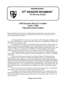 Biographical Sketch  75th RANGER REGIMENT Fort Benning, Georgia  Staff Sergeant Nino D. Livaudais