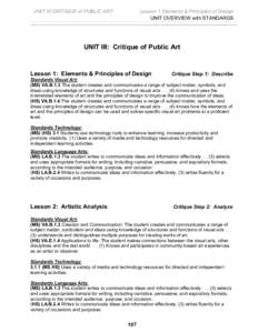 UNIT III CRITIQUE of PUBLIC ART  Lesson 1 Elements & Principles of Design UNIT OVERVIEW with STANDARDS  UNIT III: Critique of Public Art