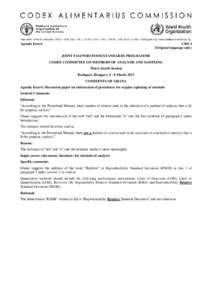 Agenda Item 6  CRD 4 (Original language only) JOINT FAO/WHO FOOD STANDARDS PROGRAMME CODEX COMMITTEE ON METHODS OF ANALYSIS AND SAMPLING