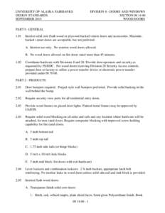 UNIVERSITY OF ALASKA FAIRBANKS DESIGN STANDARDS SEPTEMBER 2014 DIVISION 8 - DOORS AND WINDOWS SECTION[removed]