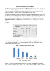 Statistiche sulla violenza contro le donne Nel 2004 l’Istat ha presentato, insieme al Ministero per le Pari Opportunità, il volume “Come cambia la vita delle donne” con l’obiettivo di fare il punto sulle princip