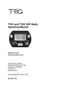 TY91 and TY92 VHF Radio Operating ManualAD 26 November 2014