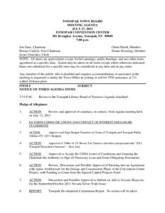 TONOPAH TOWN BOARD MEETING AGENDA JULY 27, 2011 TONOPAH CONVENTION CENTER 301 Brougher Avenue, Tonopah, NV[removed]:00 p.m.