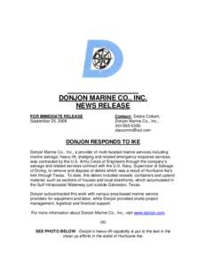 DONJON MARINE CO., INC. NEWS RELEASE Contact: Debra Colbert, Donjon Marine Co., Inc., ; 