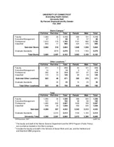 UNIVERSITY OF CONNECTICUT (Excluding Health Center) University Staff By Percent Employed and By Gender Fall, 2007