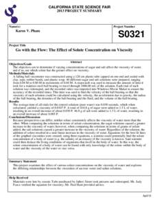 CALIFORNIA STATE SCIENCE FAIR 2013 PROJECT SUMMARY Name(s)  Karen V. Pham