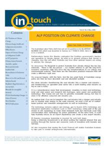 Vol 23 No 4 MayContents ALP POSITION ON CLIMATE CHANGE