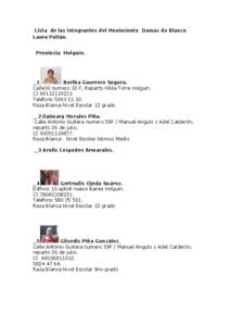 Lista de las integrantes del Movimiento Damas de Blanco Laura Pollán. Provincia Holguín. _1 Bertha Guerrero Segura.
