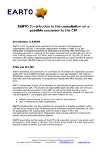 1  EARTO Contribution to the consultation on a possible successor to the CIP  Introduction to EARTO