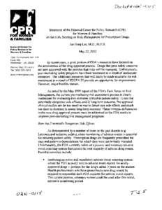 Statementof the National Center for Policy Research(CPR) for Women & Families At the FDA Meeting on Risk Management for Prescription Drugs & FAMILIES