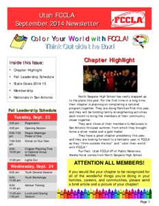 Utah FCCLA September 2014 Newsletter Color Your World with FCCLA! Think Outside the Box! Inside this Issue: