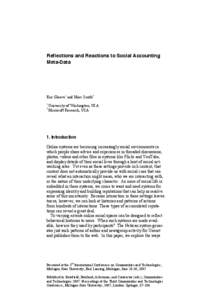 Reflections and Reactions to Social Accounting Meta-Data Eric Gleave1 and Marc Smith2 1 2