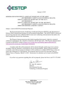 January 8, 2015  MEMORANDUM FOR DEPUTY ASSISTANT SECRETARY OF THE ARMY (ENVIRONMENT, SAFETY & OCCUPATIONAL HEALTH) DEPUTY ASSISTANT SECRETARY OF THE NAVY (ENVIRONMENT)