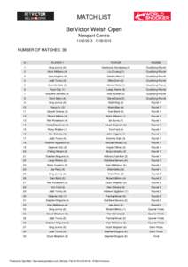 MATCH LIST BetVictor Welsh Open Newport Centre