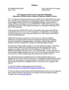 Bulletin FOR IMMEDIATE RELEASE April 15, 2014 Contact: HHS Office for Civil Rights 1‐800‐368‐1019