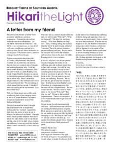 HikaritheLight December 2012 A letter from my friend Recently I received a letter from an elderly lady from a previous