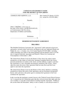 UNITED STATES DISTRICT COURT FOR THE DISTRICT OF NEW JERSEY -------------------------------------------------------- X CHARLIE AND NADINE H., et al. :Hon. Stanley R. Chesler, U.S.D.J. :Civ. Action No[removed]SRC)