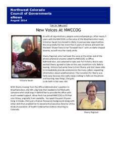 Northwest Colorado Council of Governments eNews AugustNew Voices At NWCCOG