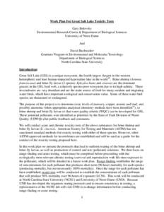 Work Plan For Great Salt Lake Toxicity Tests Gary Belovsky Environmental Research Center & Department of Biological Sciences University of Notre Dame And David Buchwalter