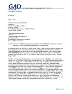 GAO-15-576R, Environmental Protection Agency: Hazardous and Solid Waste Management System; Disposal of Coal Combustion Residuals From Electric Utilities