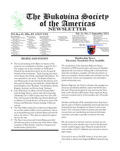 The Bukovina Society of the Americas NEWSLETTER Vol. 21, No. 3 September 2011