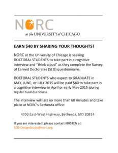 ___________________________________________________  ___________________________________________________ EARN $40 BY SHARING YOUR THOUGHTS! NORC at the University of Chicago is seeking