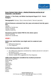 www.isabelhealthcare.com  Every Patient Tells A Story – Medical Mysteries and the Art of Diagnosis– Lisa Sanders Chapter 1: The Facts, and What Lies Beyond Pages 3-15 – Maria Rodgers