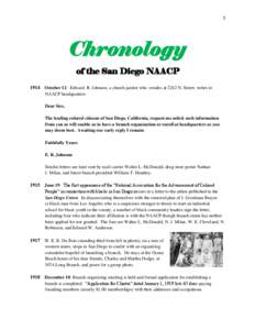 1  Chronology of the San Diego NAACP 1914 October 12: Edward R. Johnson, a church janitor who resides at 2242 N. Street, writes to NAACP headquarters: