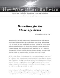 The Wise Brain Bulletin News and Tools for Happiness, Love, and Wisdom Vo l u m e 1 0 ,  ) Downtime for the Stone-age Brain