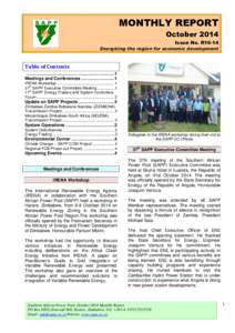 MONTHLY REPORT October 2014 Issue No. R10-14 Energising the region for economic development  Table of Contents