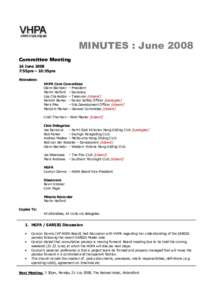 MINUTES : June 2008 Committee Meeting 16 June:55pm – 10:35pm Attendees: VHPA Core Committee