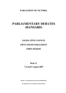 PARLIAMENT OF VICTORIA  PARLIAMENTARY DEBATES (HANSARD)  LEGISLATIVE COUNCIL