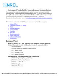 Stationary and Portable Fuel Cell Systems Codes and Standards Citations (Brochure), NREL (National Renewable Energy Laboratory)