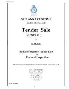 CDU/TS[removed]SRI LANKA CUSTOMS Central Disposal Unit  Tender Sale