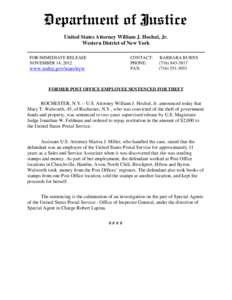 United States Attorney William J. Hochul, Jr. Western District of New York FOR IMMEDIATE RELEASE NOVEMBER 14, 2012  CONTACT: