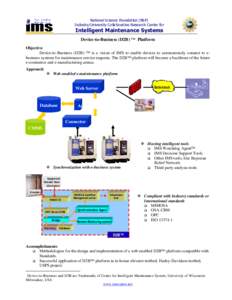 Device-to-Business (D2B) ™ Platform Objective Device-to-Business (D2B) ™ is a vision of IMS to enable devices to autonomously connect to ebusiness systems for maintenance service requests. The D2B™ platform will be